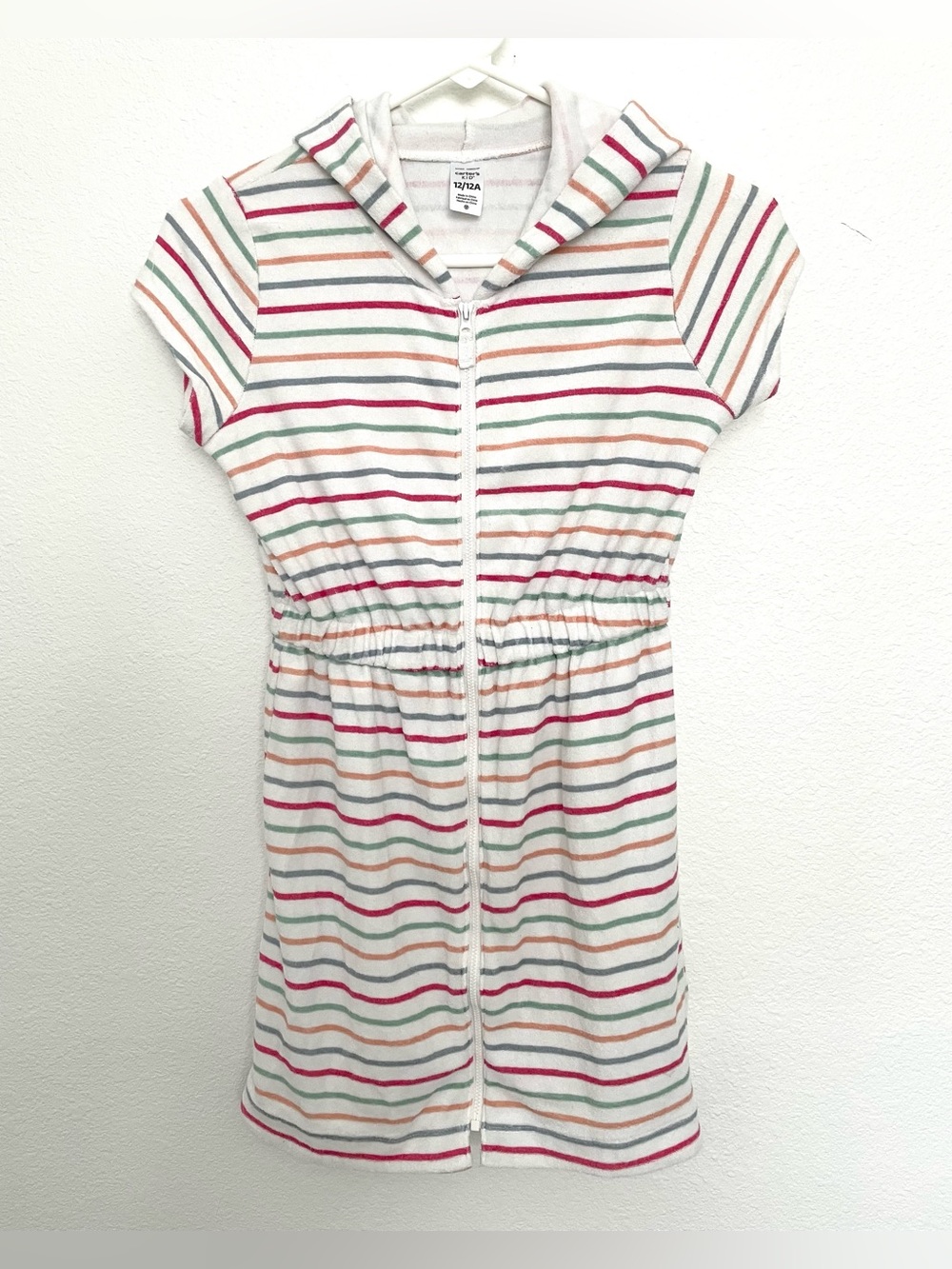 Carter's Kid Hooded Zip-Front Stripe Coverup with Pink, Green and Coral Stripes